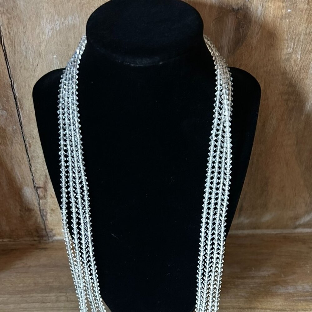 Vintage 4 Strand Clear Glass Bead Necklace with Unique Clasp Gimbel Brothers
